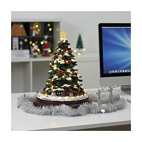 Carillon Albero di Natale giochi di luce girevole 35x25x25 cm 8 melodie natalizie