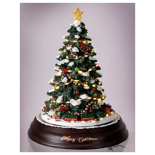 Carillon Albero di Natale giochi di luce girevole 35x25x25 cm 8 melodie natalizie 2