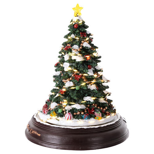 Carillon Albero di Natale giochi di luce girevole 35x25x25 cm 8 melodie natalizie 3