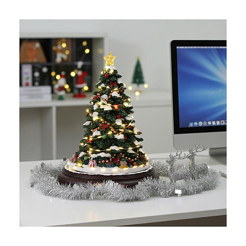 Carillon Albero di Natale giochi di luce girevole 35x25x25 cm 8 melodie natalizie 2