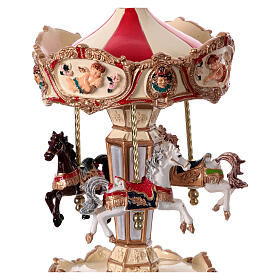 Spieluhr, Weihnachtskarussell mit Engeln und Pferden, weiß-rot – 25 cm