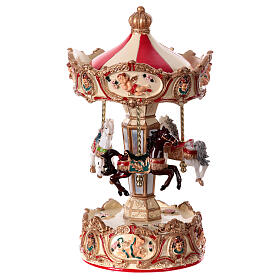 Christmas music box, classic merry-go-round, white and red, 10 in