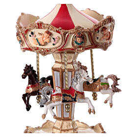 Christmas carousel music box with angels, horses, clowns white red 25 cm