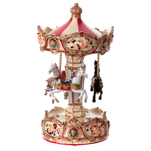 Christmas carousel music box with angels, horses, clowns white red 25 cm 3