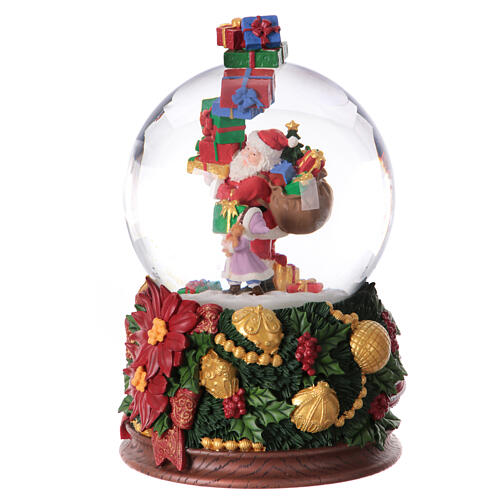 Boîte à musique Père Noël petite fille et cadeaux 25x15x15 cm couronne de Noël boule à neige 3