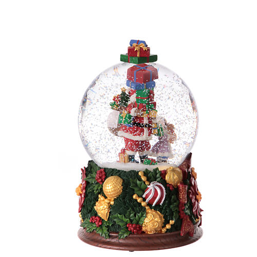 Boîte à musique Père Noël petite fille et cadeaux 25x15x15 cm couronne de Noël boule à neige 6