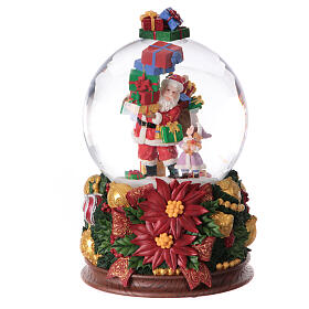Carillon natalizio Babbo Natale bambina regali 25x15x15 cm stelle di Natale sfera vetro