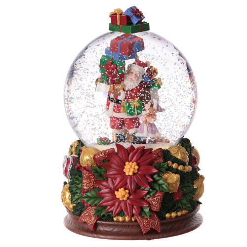 Carillon natalizio Babbo Natale bambina regali 25x15x15 cm stelle di Natale sfera vetro 4