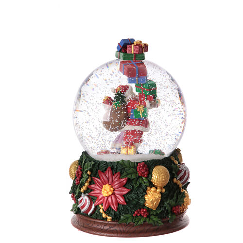Carillon natalizio Babbo Natale bambina regali 25x15x15 cm stelle di Natale sfera vetro 7