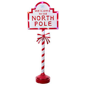 Welcome to the North Pole illuminated sign, red and white, 47x18x10 in