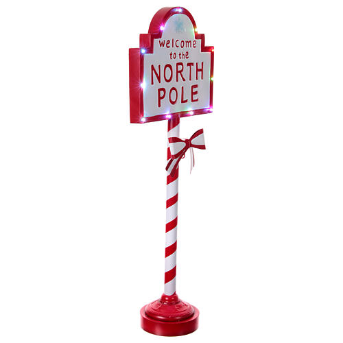 Welcome to the North Pole illuminated sign, red and white, 47x18x10 in 3