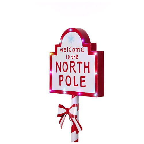 Welcome to the North Pole illuminated sign, red and white, 47x18x10 in 5