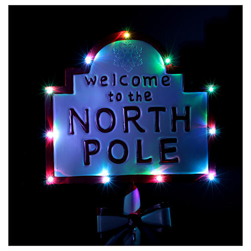 Welcome to the North Pole illuminated sign, red and white, 47x18x10 in 6