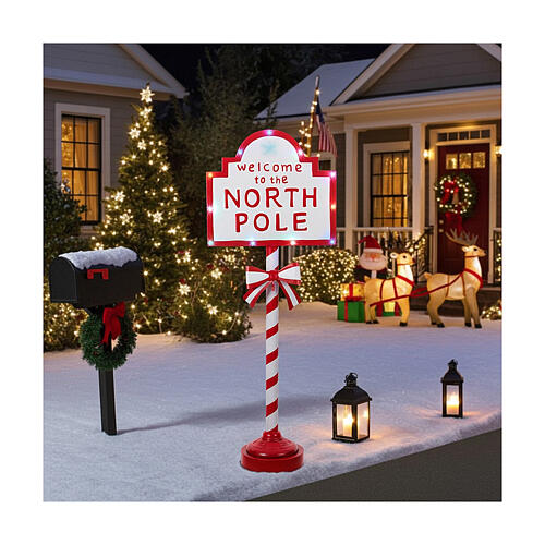 Welcome to the North Pole illuminated sign, red and white, 47x18x10 in 2