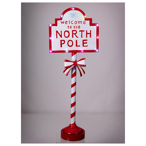 Welcome to the North Pole illuminated sign, red and white, 47x18x10 in 3