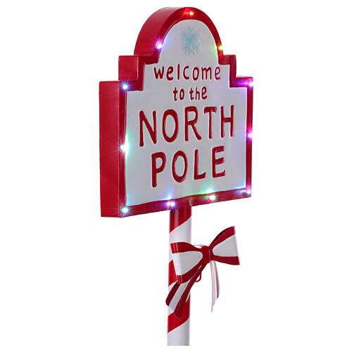 Welcome to the North Pole illuminated sign, red and white, 47x18x10 in 8