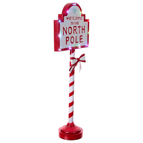 Panneau Bienvenue au Pole Nord lumineux Père Noël 120x45x25 cm 3