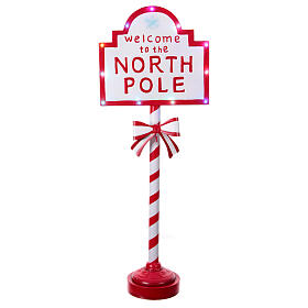 Placa luminosa Bem-vindo ao Polo Norte branca e vermelha 120x45x25 cm