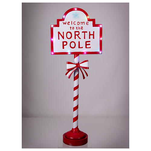 Placa luminosa Bem-vindo ao Polo Norte branca e vermelha 120x45x25 cm 2