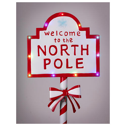 Placa luminosa Bem-vindo ao Polo Norte branca e vermelha 120x45x25 cm 4