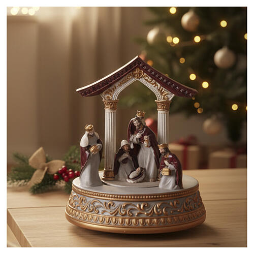 Music box: Nativity with Wise Men and arch, 8x6x6 in 4