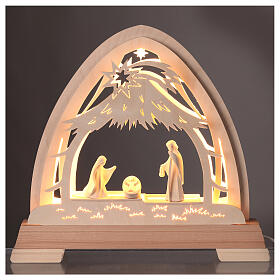 Lichterbogen in Spitzbogenform mit 4 LEDs, Heilige Familie, Figurenserie Aram 10 cm, natur