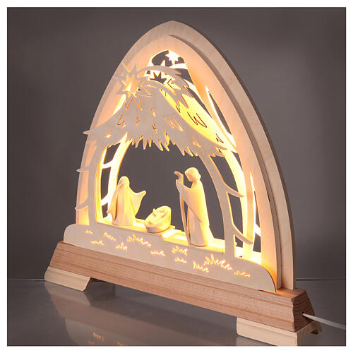 Lichterbogen in Spitzbogenform mit 4 LEDs, Heilige Familie, Figurenserie Aram 10 cm, natur 4