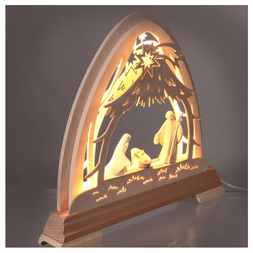 Gothic arch with natural "Aram" Nativity of 10 cm, 4 LED lights 5