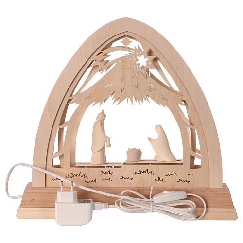 Gothic arch with natural "Aram" Nativity of 10 cm, 4 LED lights 6