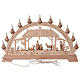 Arch with wooden Nativity Scene of 9 figurines of 8 cm, Val Gardena, 40x65x5 cm, LED lights s5