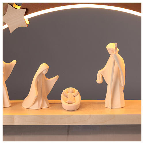 Val Gardena arch with Aram Nativity Scene, 8 figurines of 13 cm, natural wood and LED lights 3