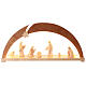 Val Gardena arch with Aram Nativity Scene, 8 figurines of 13 cm, natural wood and LED lights s1