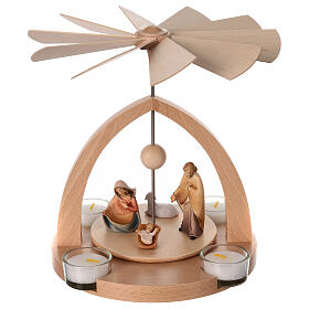 Holy Family Val Gardena wood Christmas pyramid colored Kaledos nativity