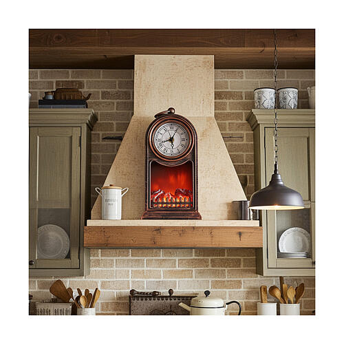Kamin mit LED-Beleuchtung und funktionierender Vintage-Uhr, 25×15×12 cm 2