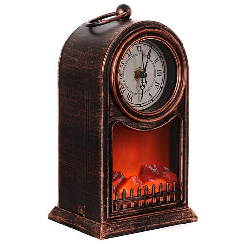 Kamin mit LED-Beleuchtung und funktionierender Vintage-Uhr, 25×15×12 cm 4