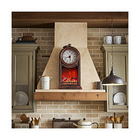 Vintage clock with LED fireplace, 10x6x5 in