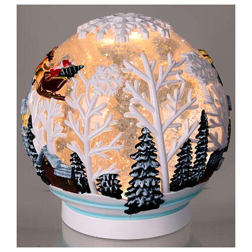 Illuminated snow globe with glitter, Santa Claus on his sleigh, 6x6x6 in 4