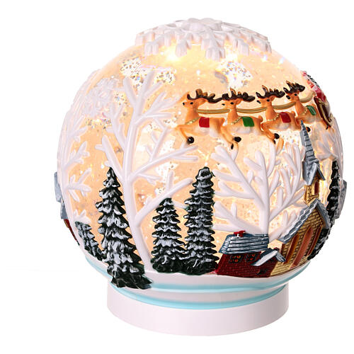 Illuminated snow globe with glitter, Santa Claus on his sleigh, 6x6x6 in 5