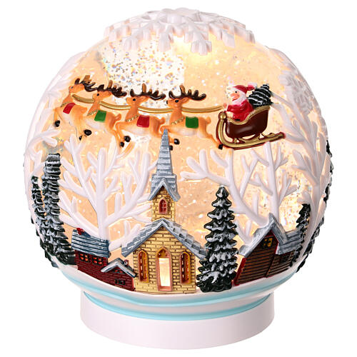 Boule à neige éclairée paillettes traîneau Père Noël 15x15x15 cm 1