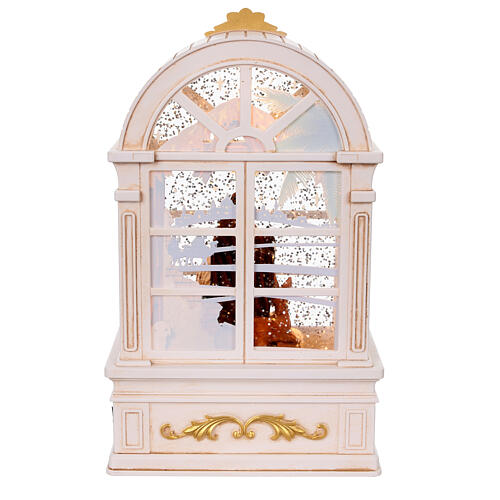 Glasgehäuse mit Schneeeffekt, Geburt Christi im weißen Fensterrahmen – 24,5 × 13,5 × 7,5 cm 9