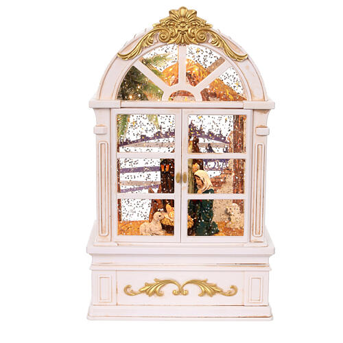 Teca vetro neve Natività finestra bianca luci 25x15x8 cm 3