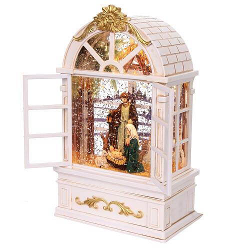 Teca vetro neve Natività finestra bianca luci 25x15x8 cm 4