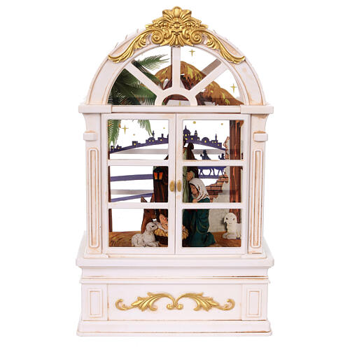 Teca vetro neve Natività finestra bianca luci 25x15x8 cm 8