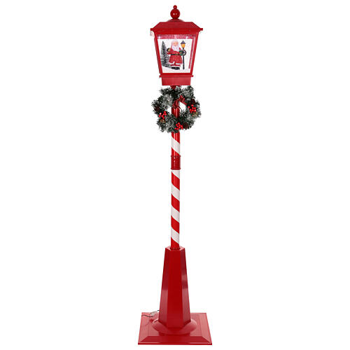Weihnachtslaterne mit Weihnachtsmann, Schneeeffekt, Rot, Licht und Musik, 180 × 40 × 40 cm 1