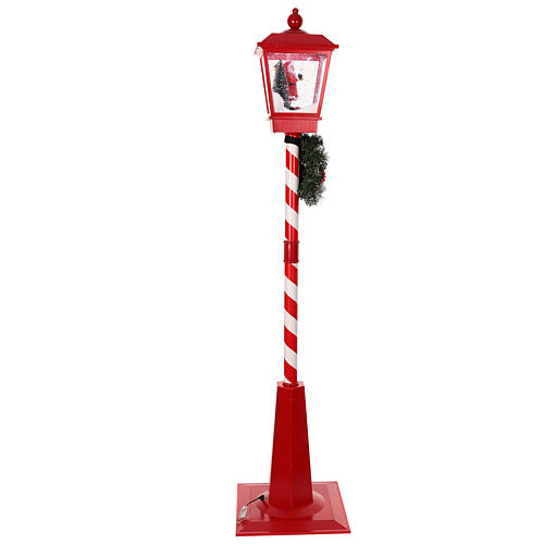 Farola roja Papá Noel nieve movimiento luces música 180 cm 7