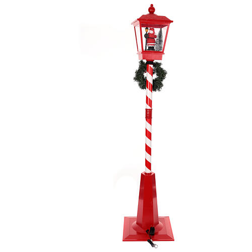 Farola roja Papá Noel nieve movimiento luces música 180 cm 10
