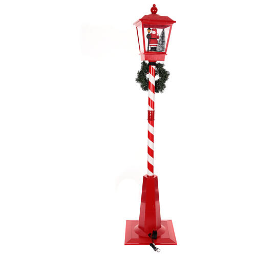 Farola roja Papá Noel nieve movimiento luces música 180 cm 11