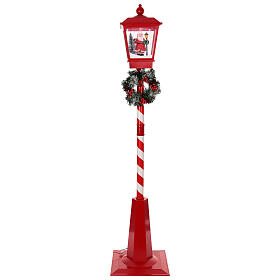 Réverbère rouge Père Noël neige mouvement lumières musique 180 cm