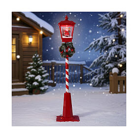 Réverbère rouge Père Noël neige mouvement lumières musique 180 cm