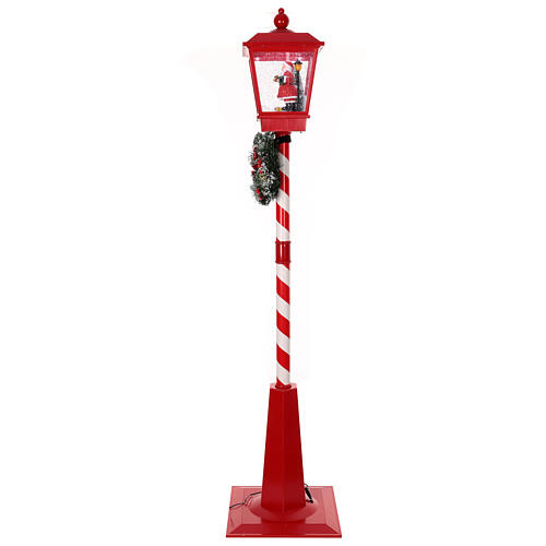 Poste de luz vermelho Pai Natal neve movimento luz música 180 cm 4